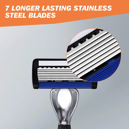 Men’s 7-Layer Stainless Steel Safety Razor – Washable Manual Shaver with Beard Guard & Metal Razor Holder