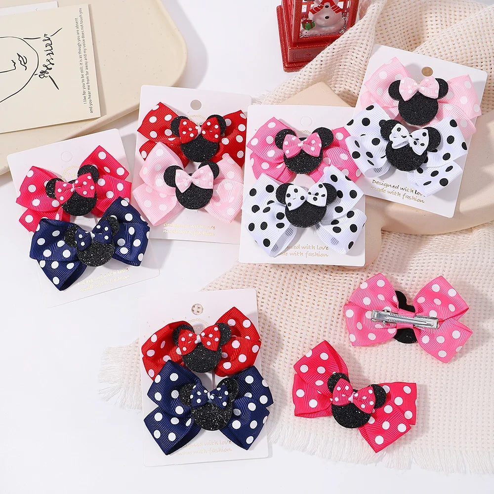 Girls' Polka Dot Bow Hair Clips - 2-Piece Cute Cartoon Hairpins for Toddlers & Babies