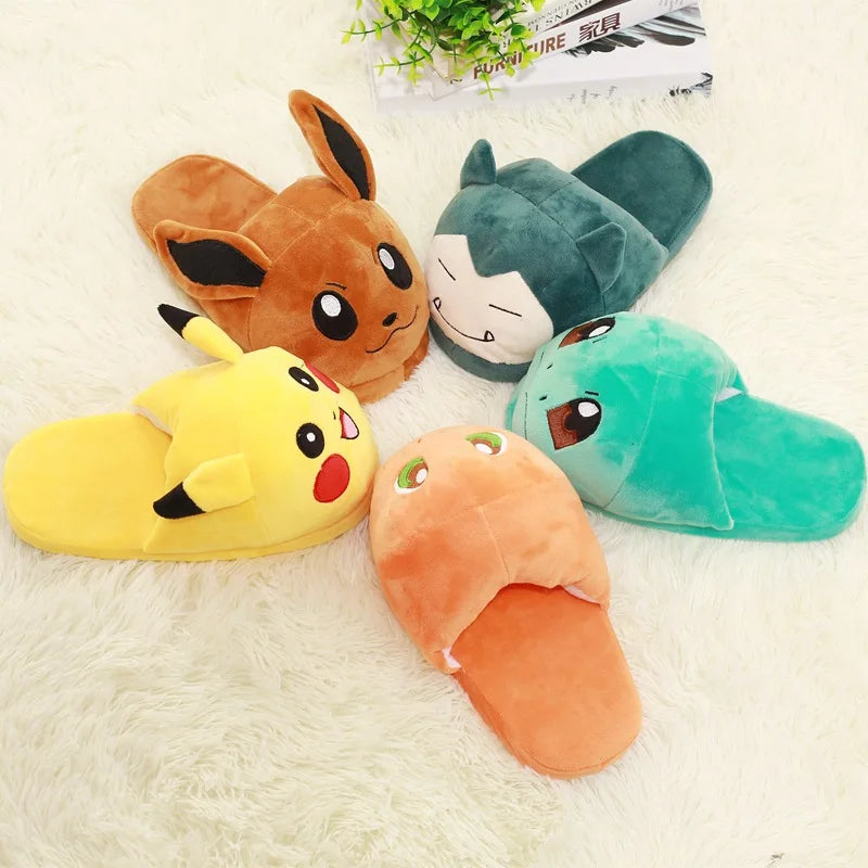 Anime Pokémon Cotton Warm Slippers — Pikachu, Gengar, Snorlax Plush Indoor Shoes for Women, Autumn Winter Home Footwear