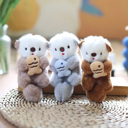 Cute Otter Plush Keychain - Otters Holding Fish Pendant for Backpack, Bag & Wallet Decor