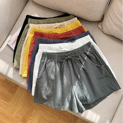 Casual Linen Shorts for Women – High Waisted Cotton Gym Workout Shorts – Black Ladies Sport Shorts