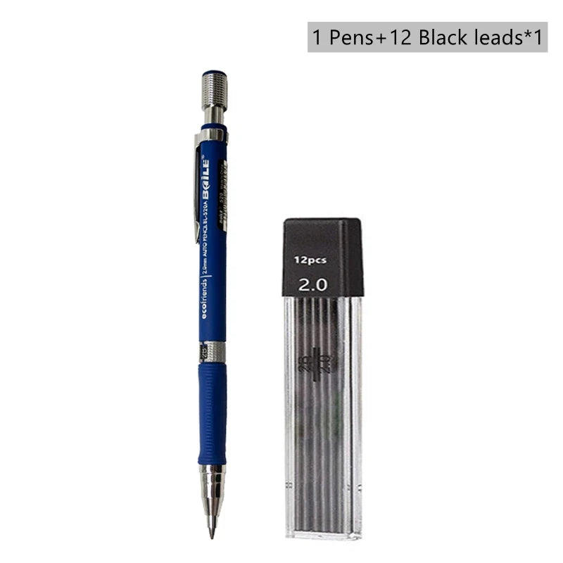 2.0mm Mechanical Pencil Set with 2B Black & Color Lead Refills – Automatic Pencil for Sketching, Drawing & Writing