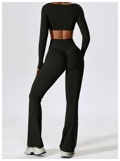 2PCS Seamless Women’s Yoga Set – Long Sleeve Crop Top & Leggings Workout Outfit, Athletic Gym Sportswear