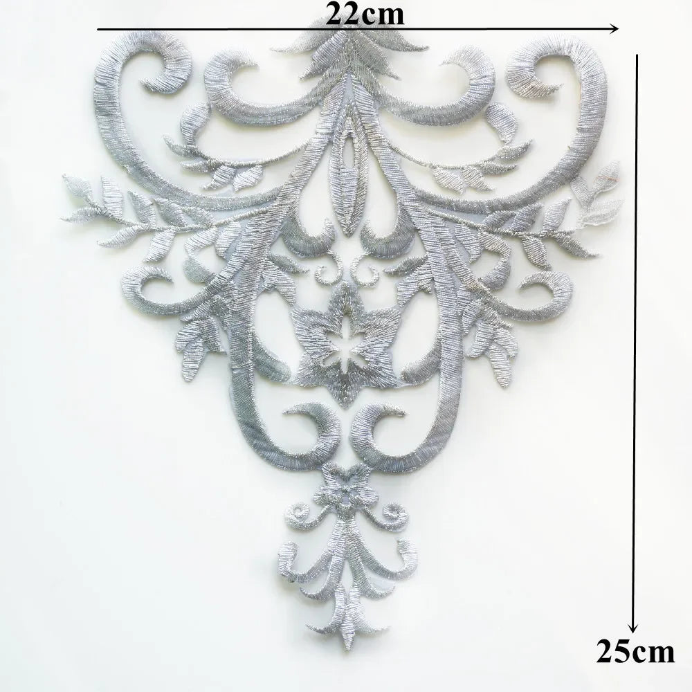 Silver Baroque Sequin Flower Applique – Embroidered Iron-On Patch for Wedding & DIY Crafts