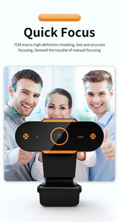 1080P HD Auto Focus Webcam – USB PC Camera with Microphone for Video Calls, Online Teaching & Office Meetings