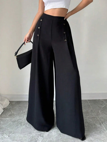 Women's High Waist Wide Leg Pants - Elegant Spring Summer Long Trousers