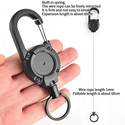 Retractable Heavy-Duty Carabiner Keychain – Steel Wire Rope Pull Reel for Outdoor & Sport Use