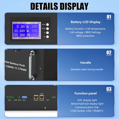 LiFePO4 48V 100Ah/200Ah Lithium Solar Battery Pack – 51.2V 10kW, 6000 Cycles, 16S 200A BMS, Max 32 Parallel for Inverter