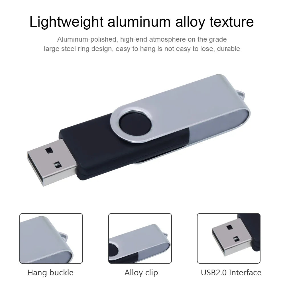 USB Flash Drive 2.0 Metal Swivel Pendrive – 16GB 32GB 64GB 128GB Portable Memory Stick