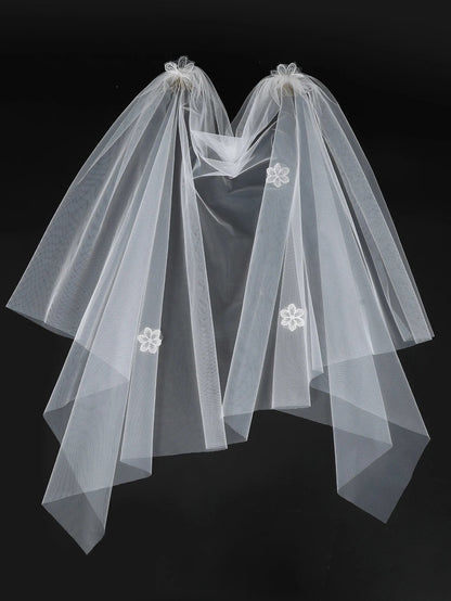 White Tulle Bow Veil Hairpin with Pearls – Elegant Bridal & Bachelorette Hair Clip for Weddings, Parties, and Gifts