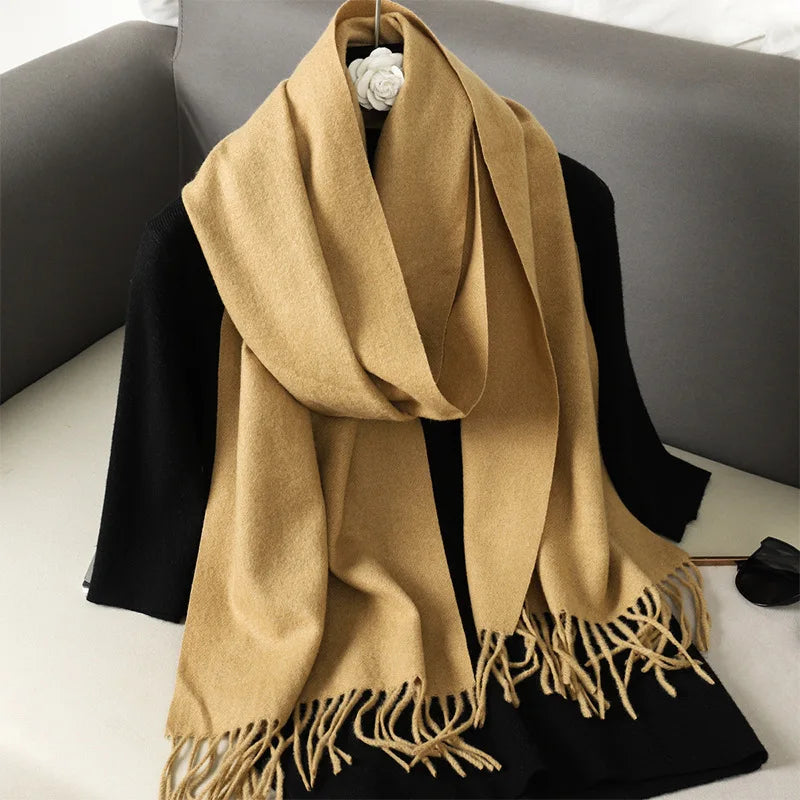 62-Color Solid Women’s Winter Scarf — Thick Warm Cashmere Pashmina Shawl with Tassels, Outdoor Luxury Wrap, Windproof Fashion Scarf