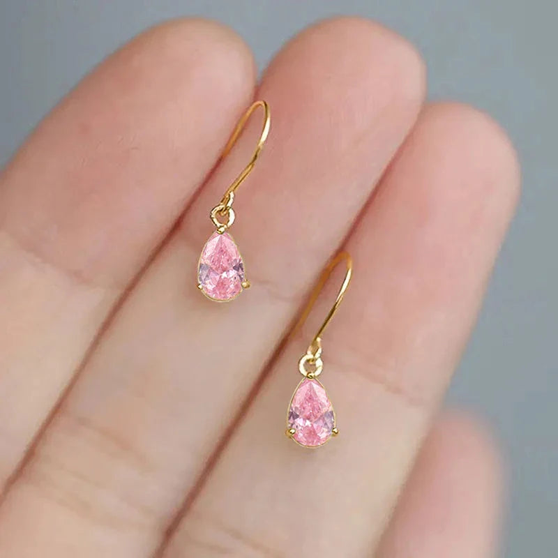 Huitan Pear Cubic Zirconia Dangle Earrings for Women – Simple Versatile Hook Drop Fashion Statement Jewelry