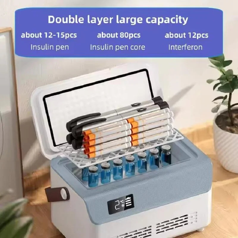 Double Insulin Mini Cooler Box – Portable Medicine Refrigerator with 13600mAh Battery for Travel & Car