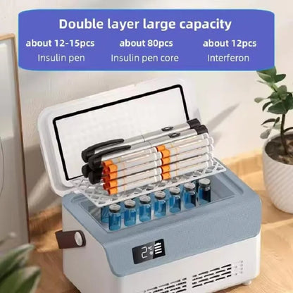 Double Insulin Mini Cooler Box – Portable Medicine Refrigerator with 13600mAh Battery for Travel & Car