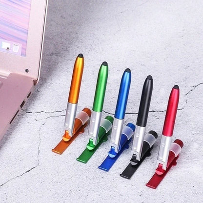 4-in-1 Multifunction Ballpoint Pen — LED Light, Foldable Phone Holder, Night Reading, Writing Pencil for Office, School, and Students