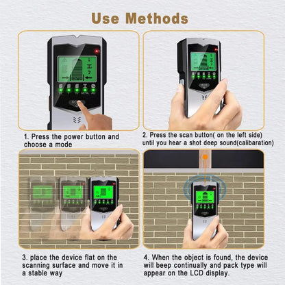 SH402 5-in-1 Wall Stud Finder Sensor and LCD Electronic Detector - Detects Wall Studs, Wood, Metal, AC Live Wires, Edge, and Center