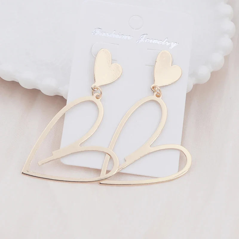 2024 Trendy Heart Dangle Earrings — Double-Layer Love Pendants for Women, Bohemian Hanging Ear Jewelry