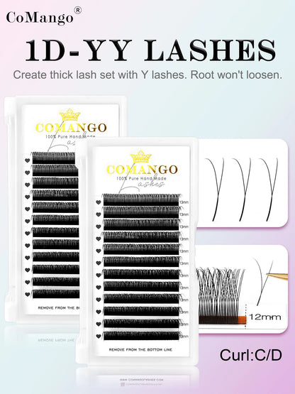 CoMango Faux Mink Eyelashes Extensions – 1D/2D/Y, C/D Curl Natural Russian Volume Soft PBT Lashes