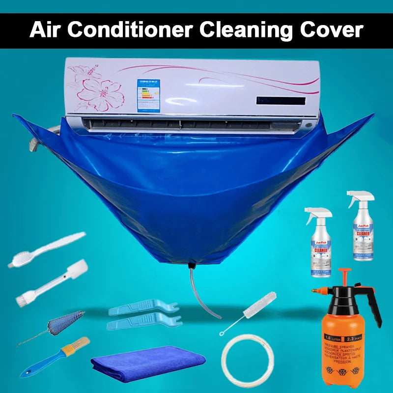 15-Piece Air Conditioner Cleaning Kit — Waterproof Dust Cover & Cleaning Tools, 118cm Protective Bag for AC Maintenance