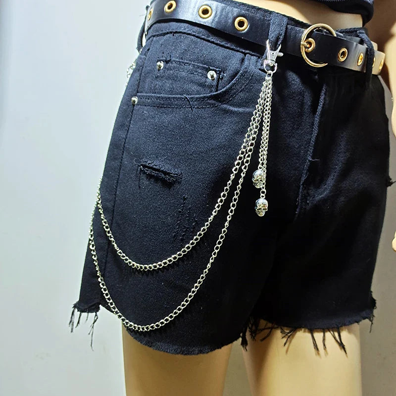 Punk Street Moon & Star Keychain – Goth Skull Rivet Waist Chain for Jeans, Unisex Rock Accessories