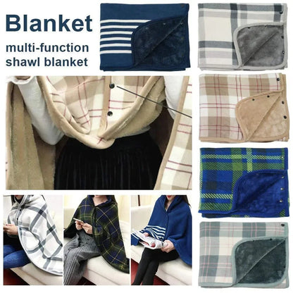 Women’s Double-Layer Tartan Plaid Blanket Scarf – Winter Warm Multifunction Shawl Wrap