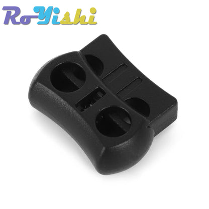 10pcs 2-Hole Plastic Cord Lock Toggle – Black Stopper Clip 15x20x7.5mm for Drawstrings & Lanyards