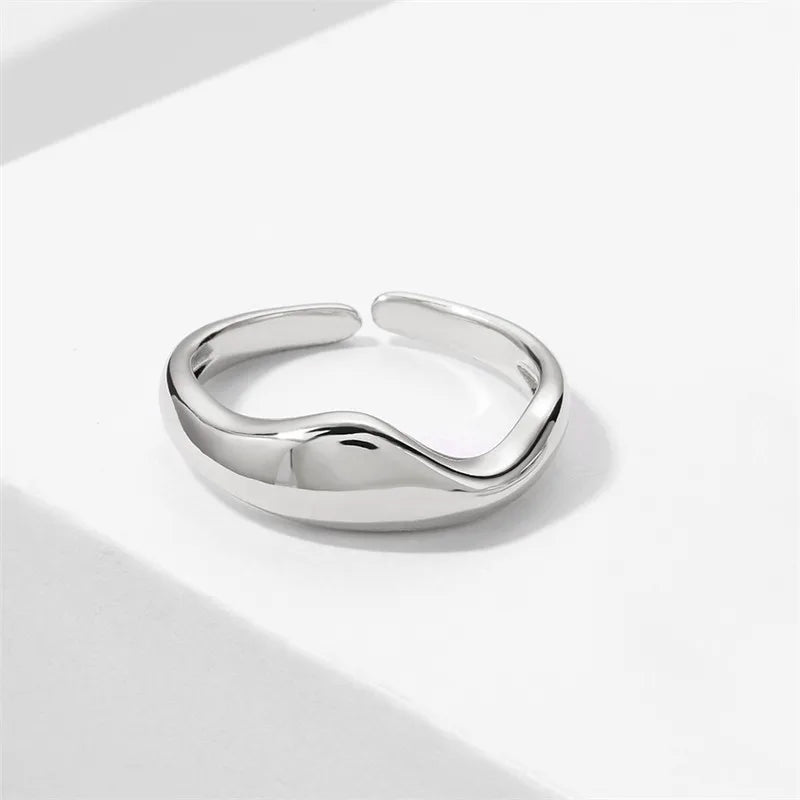 Gold & Silver Irregular Wave Ring — Handmade Geometric Adjustable Jewelry for Women