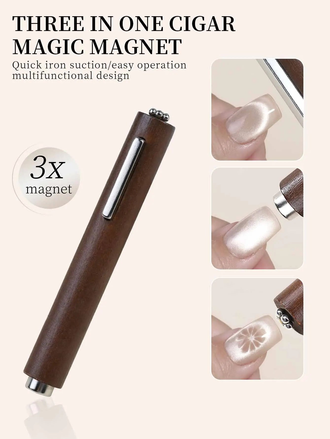 3 in 1 Multi-Function Cat Eye Magnet for Nail Art - Strong Thick Cylindrical Magnetic Tool for Designs