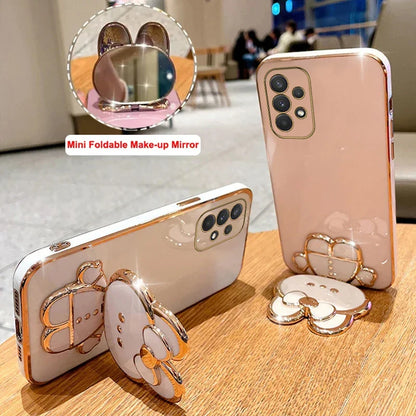 Cute Rabbit Phone Holder Case with Makeup Mirror – Compatible with Samsung Galaxy A13/A23/A32/A33/A52/A52S/A53/A72/A73 4G & 5G for Women