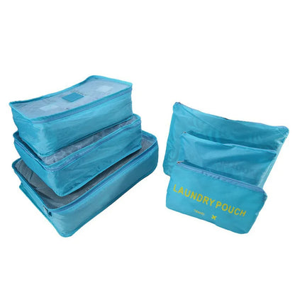 6PCS Travel Storage Bag Set – Clothes Organizer, Wardrobe Pouches & Packing Cubes for Suitcases
