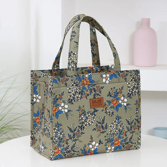 New Nylon Printing Handbag – Thickened Large Capacity Work and Portable Zipper Lunch Box Storage Bento Bag