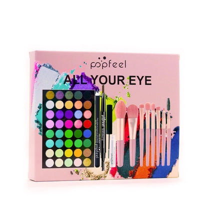 POPFEEL 40-Color Eyeshadow Palette & Eye Makeup Kit — Eyebrow Pencil, Eyeliner, Mascara + Brushes