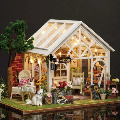DIY Wooden Sunshine Greenhouse Cottage – Miniature Dollhouse Kit with Furniture for Friends' Gifts