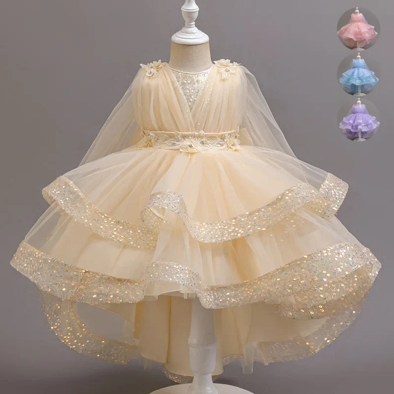 Girls Sequin Sleeveless Party Dress - Kids Wedding, Birthday and Performance Costume Dress