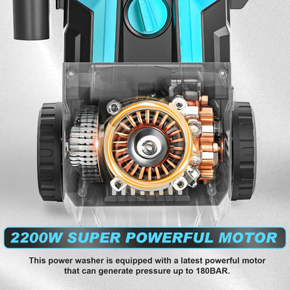 2200W 200Bar Electric Pressure Washer - Car & Garden Cleaning Gun with 180° Adjustable Nozzle