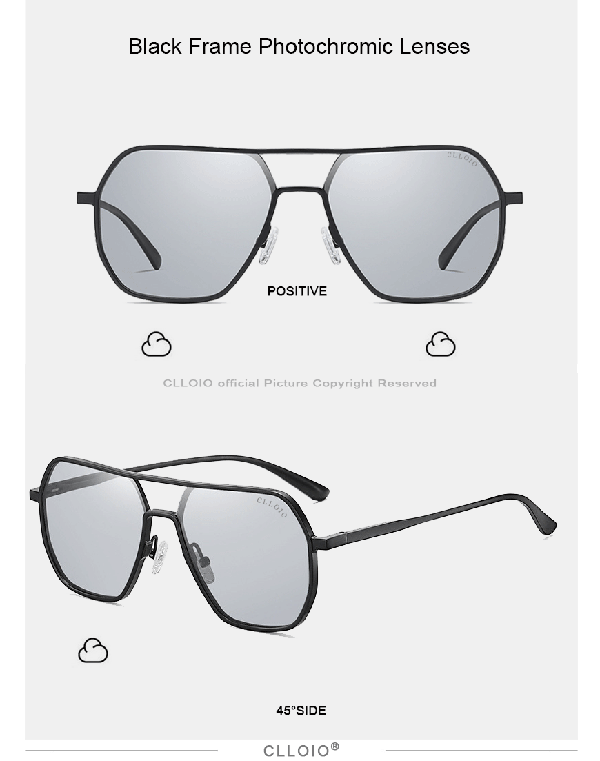 CLLOIO Fashion Aluminum Photochromic Sunglasses – Polarized Chameleon Anti-Glare Driving Glasses for Men & Women