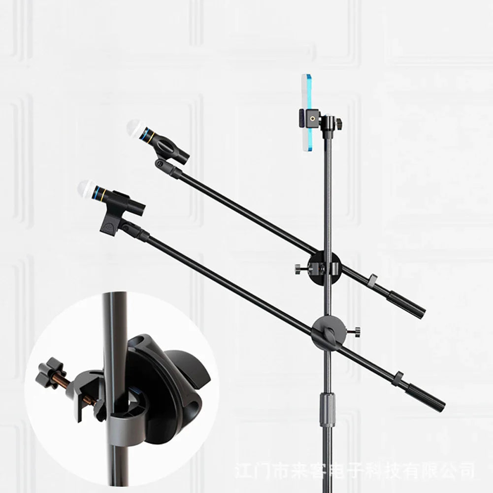 55CM Rotating Microphone Stand - Crossbar Arms with Mic Clip, Phone Holder, Extension Bracket, 3/8 Thread Cross Bar