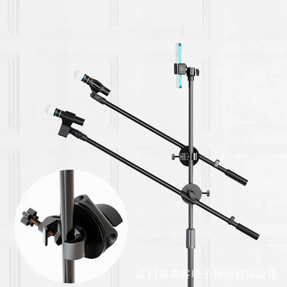 55CM Rotating Microphone Stand - Crossbar Arms with Mic Clip, Phone Holder, Extension Bracket, 3/8 Thread Cross Bar