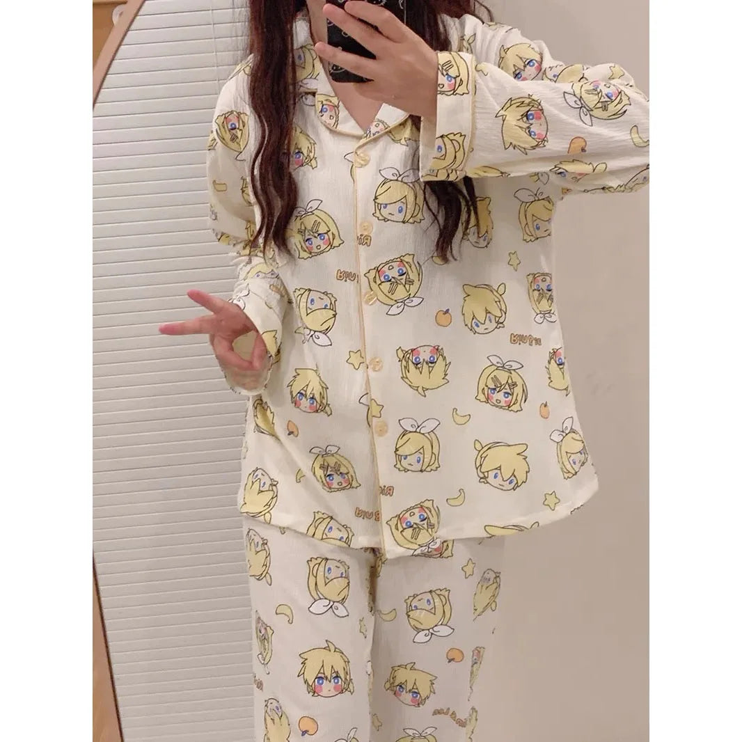 Kagamine Rin & Len Anime Pajamas — Long Sleeve Costume for Girls, 35-65Kg, Cosplay Sleepwear