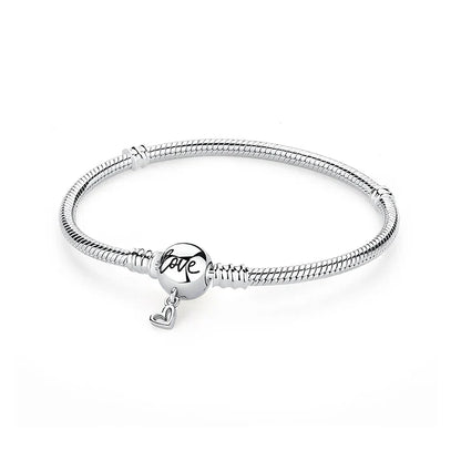 925 Sterling Silver Love Heart Charm Bracelet – Rose Gold Snake Chain Bangle for Women | DIY Luxury Bead Jewelry Accessories