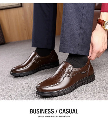 Genuine Leather Casual Shoes for Men – Flat Platform Walking Loafers, Breathable Handmade Outdoor Sneakers