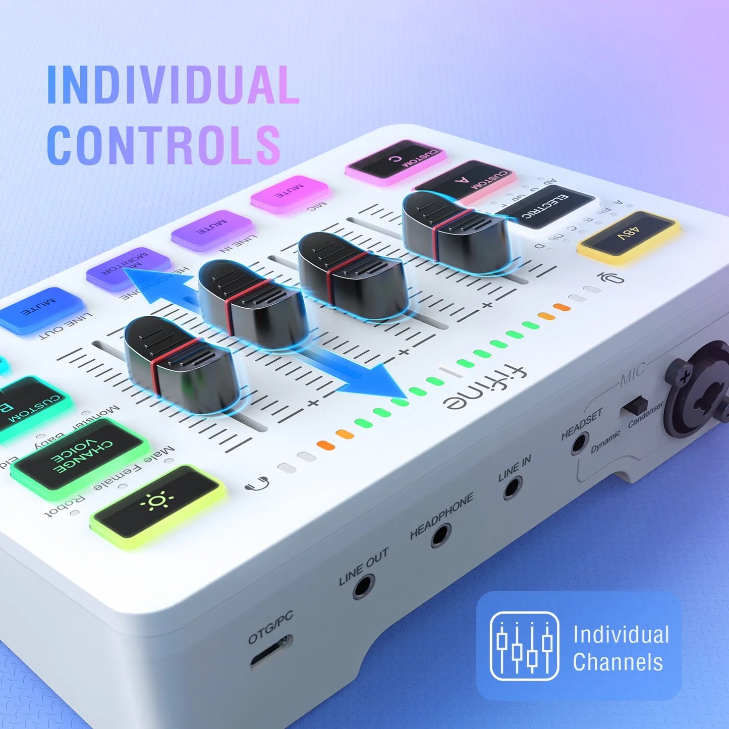 FIFINE 4-Channel USB Gaming Mixer with XLR Mic Interface – RGB Sound Mixer for Game, Podcast & Streaming AmpliGame SC3W