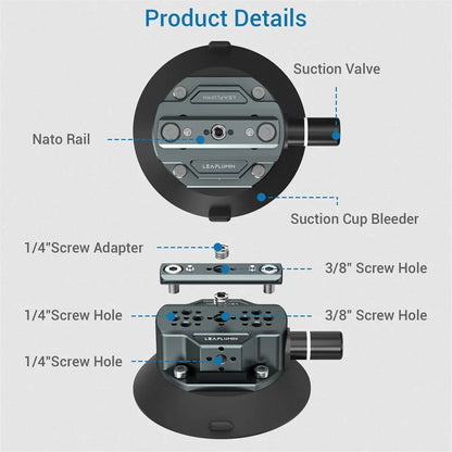 Hand Pump Suction Cup Camera Mount – 360° Adjustable Holder with NATO Clamp for GoPro, Insta360, DSLR & Action Cameras (1/4" & 3/8")