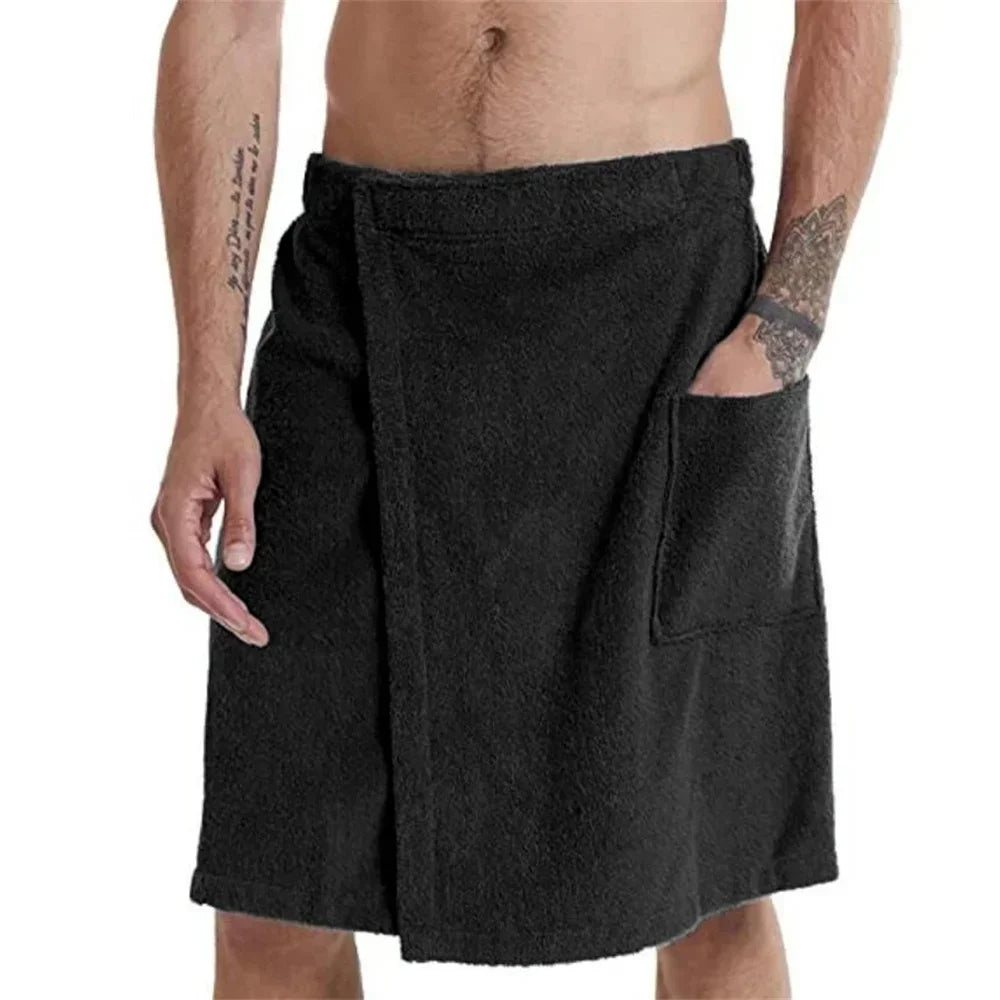 Men’s Soft Wearable Bath Towel with Pocket – Bathrobe Shower Wrap for Sauna, Gym, Swimming, Spa & Beach