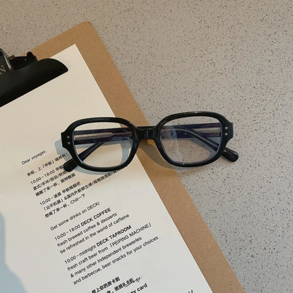 Retro Square Oval Blue Light Glasses – Thick Red Frame Korean Fashion Eyewear for Women