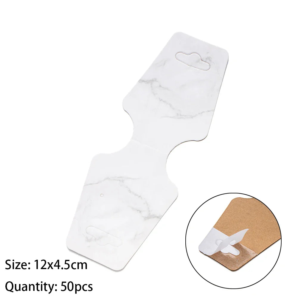 50PCS Blank Jewelry Display Cards — Foldable Adhesive Price Tag Holders for Necklaces & Bracelets, Small Business Packaging Supplies