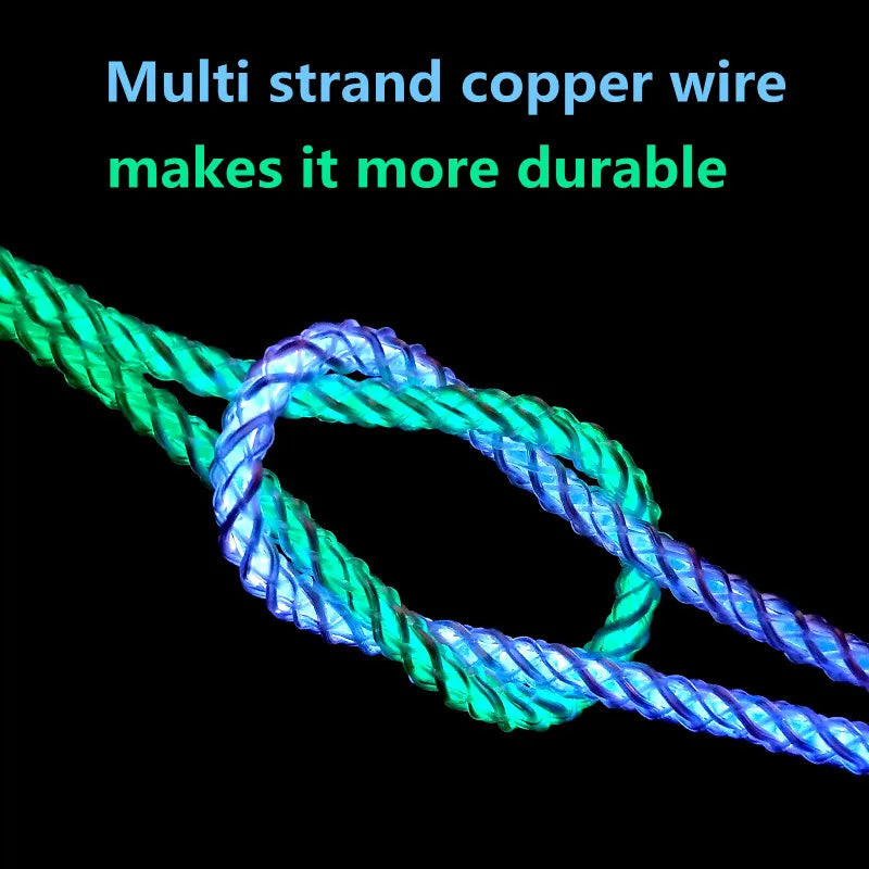 6A Fast Charging RGB Luminous Data Cable – 66W Type-C Charger for iPhone 15 Pro, Huawei, Samsung
