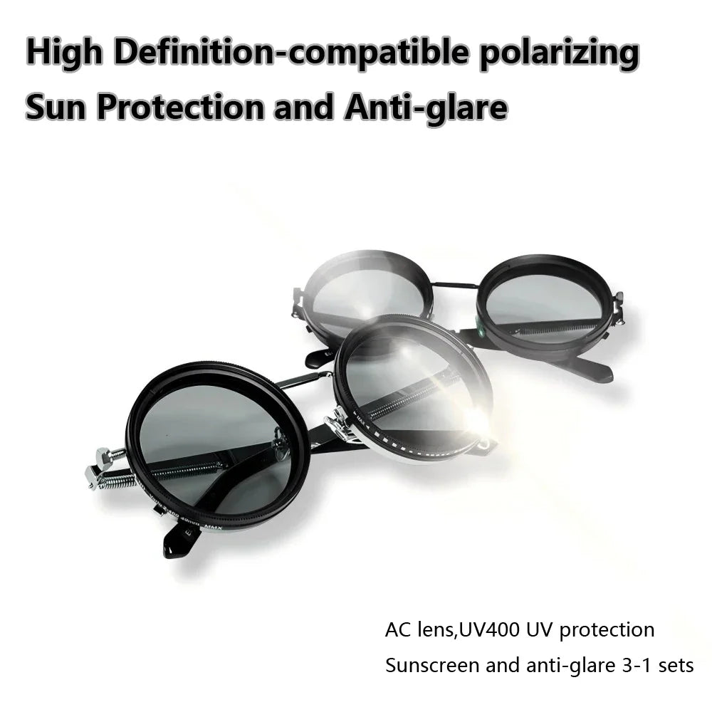Polarized Round Sunglasses ND9 – Adjustable Dimming Retro Punk UV400 Shades for Men & Women, Ideal for Fishing & Outdoor Use