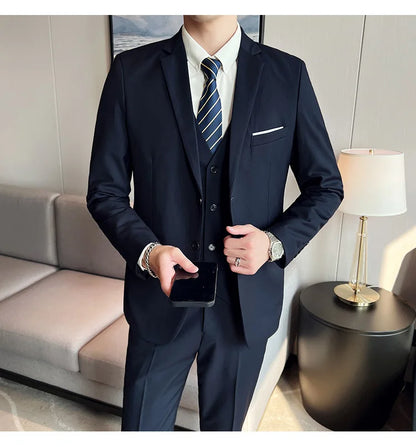 High-Quality Men’s 3-Piece Suit Set — Business Casual & Wedding Outfit (Jacket + Vest + Trousers), 2024 Fashion Banquet, Sizes S-6XL