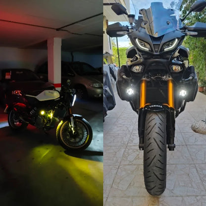 100W Dual Color Motorcycle Headlight Fog Lights - LED Auxiliary Driving Spotlight with Flasher, Pair